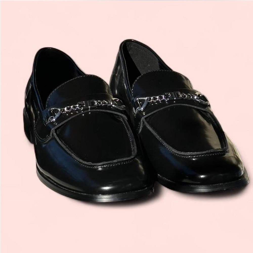 MNG Women's Thin Chain Black Leather Loafers